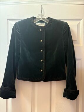 🏰 STUNNING Vintage Jaeger London Forest Green Velvet Cropped Jacket